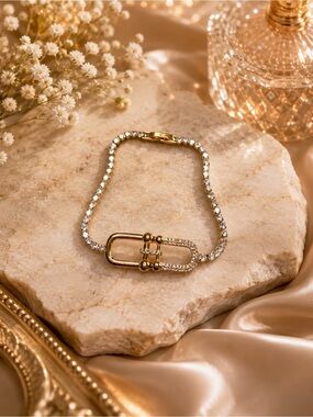Gold Pavé Paperclip Tennis Bracelet | Stainless Steel Bracelet